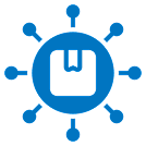 Blue gear icon with book symbol