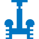 Stylized blue valve design, black backdrop.