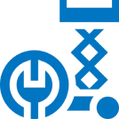 Blue mechanical symbols on black background