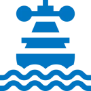 Stylized ship with blue waves